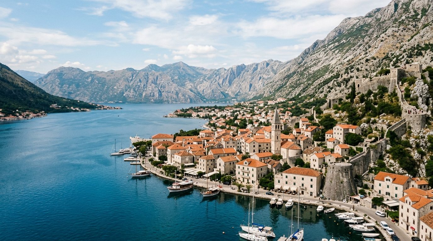 Kotorski zaliv i stari grad pod planinskim masivom